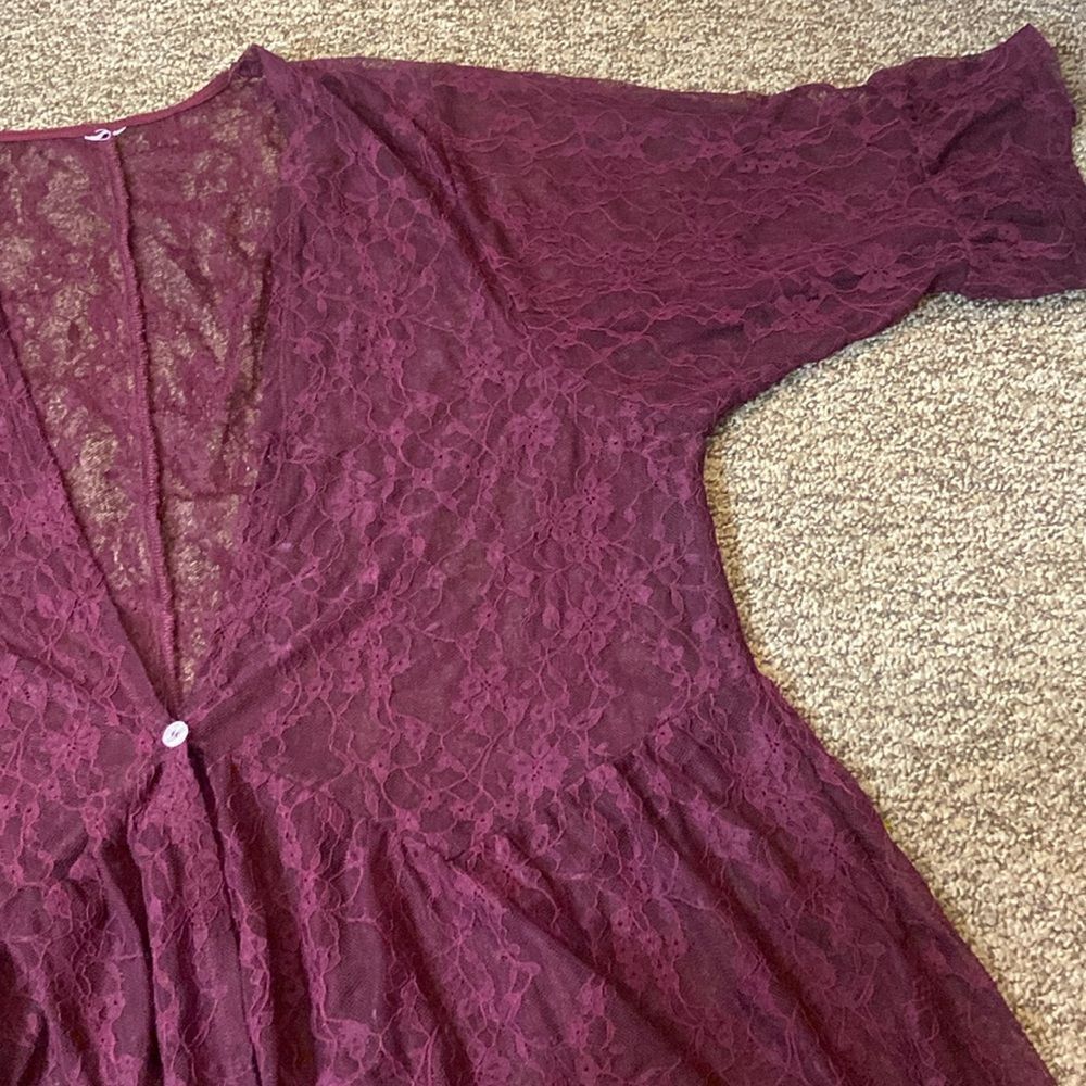 Time And Tru Lace Cardigan Maroon Peplum Ruffle Bel 3/4 Sleeves Tunic XXL - Picture 5 of 9